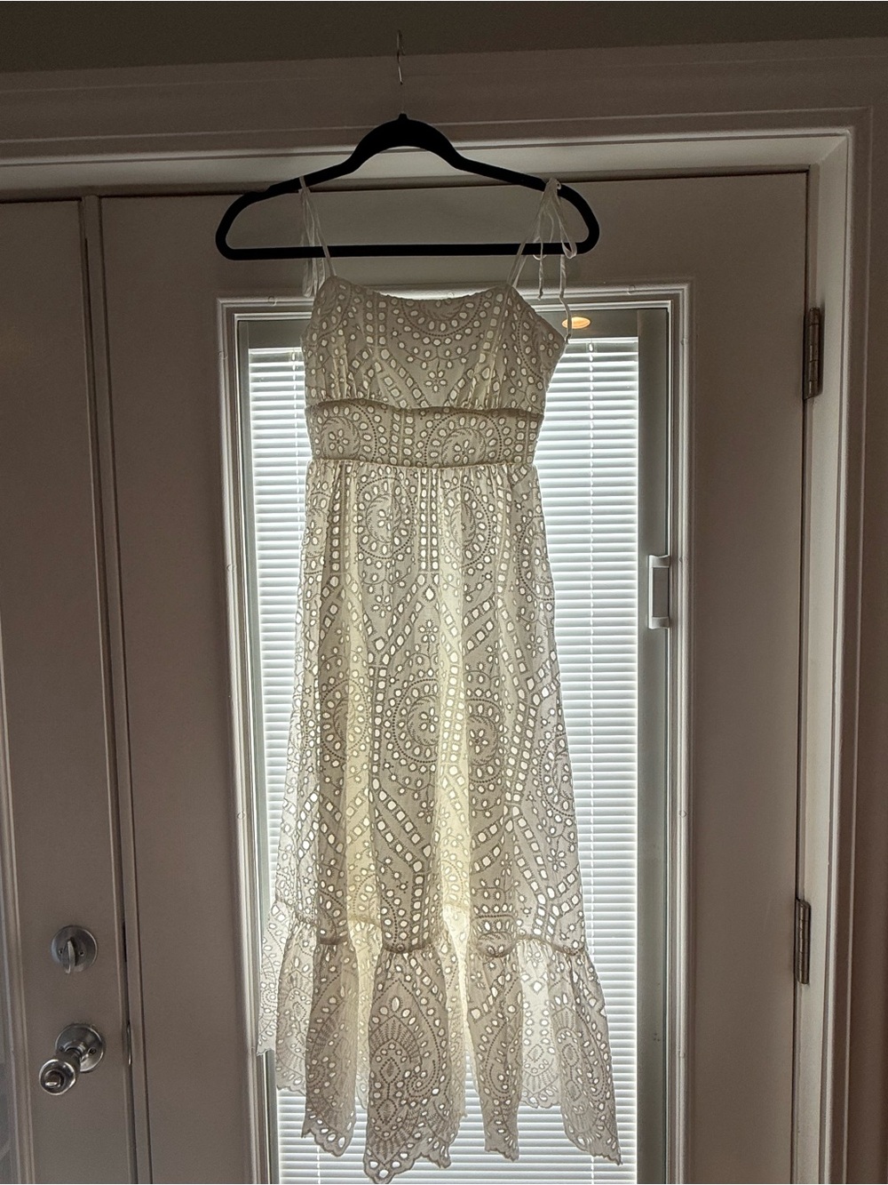 White Eyelet Midi Sundress with Spaghetti Straps